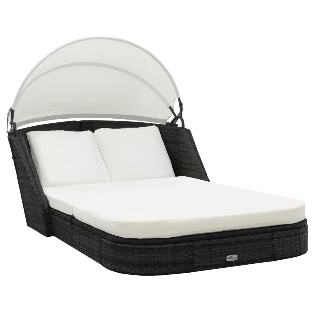 Image of Sun Lounger with Canopy Poly Rattan Black