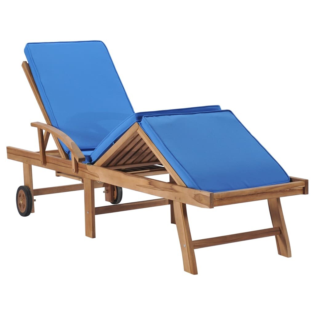 Image of Sun Lounger with Cushion Solid Teak Wood Blue