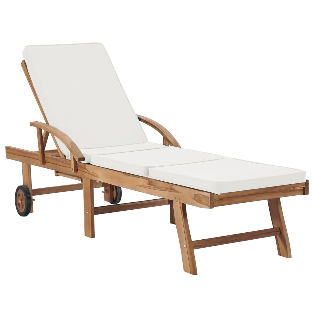 Image of Sun Lounger with Cushion Solid Teak Wood Cream