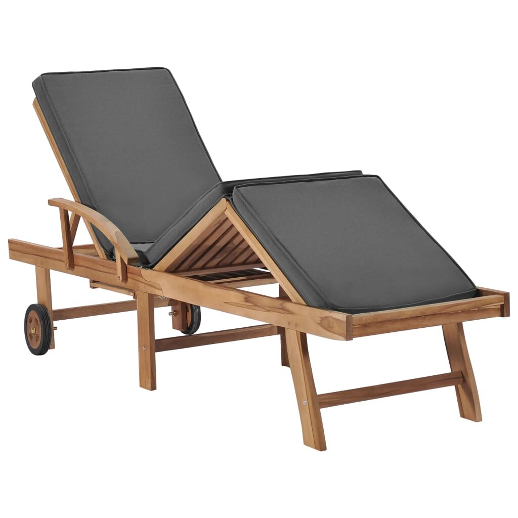 Image of Sun Lounger with Cushion Solid Teak Wood Dark Gray
