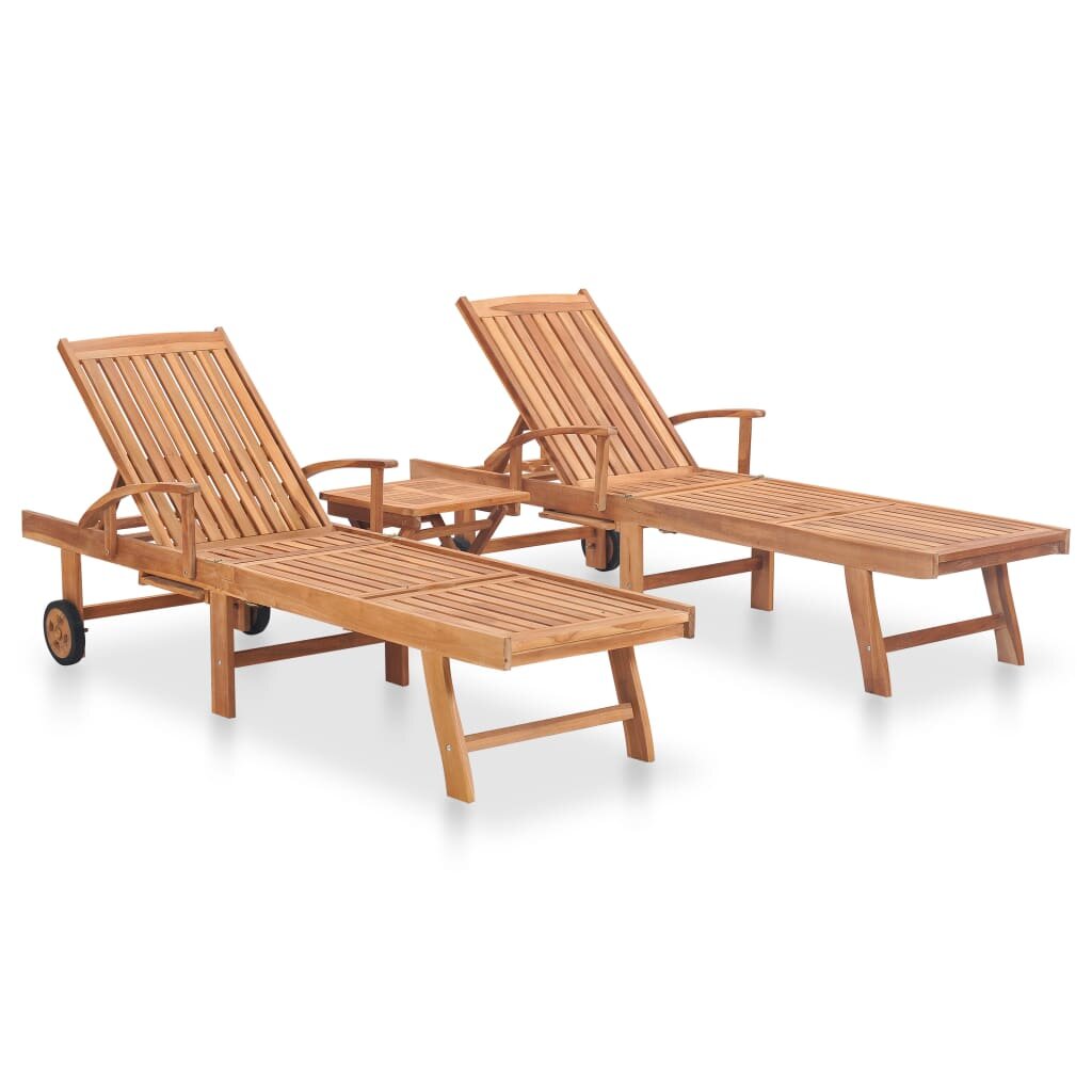 Image of Sun Loungers 2 pcs with Table Solid Teak Wood