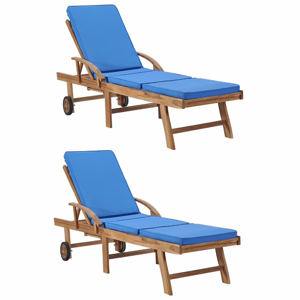 Image of Sun Loungers with Cushions 2 pcs Solid Teak Wood Blue