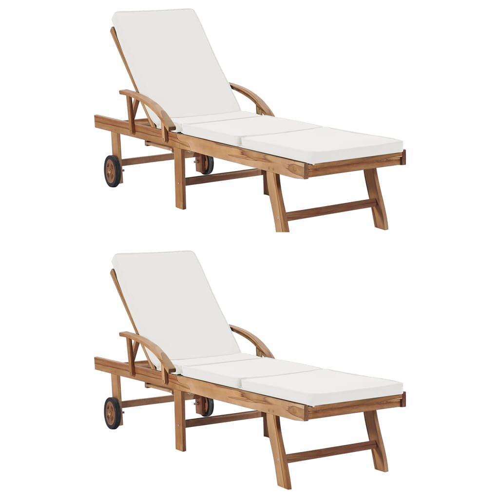 Image of Sun Loungers with Cushions 2 pcs Solid Teak Wood Cream