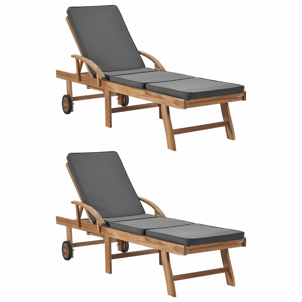 Image of Sun Loungers with Cushions 2 pcs Solid Teak Wood Dark Gray