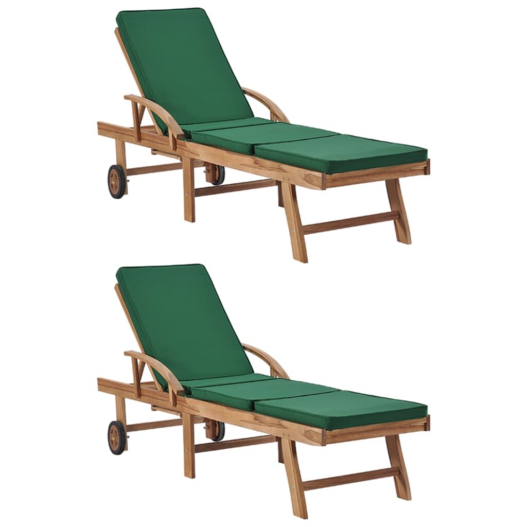 Image of Sun Loungers with Cushions 2 pcs Solid Teak Wood Green