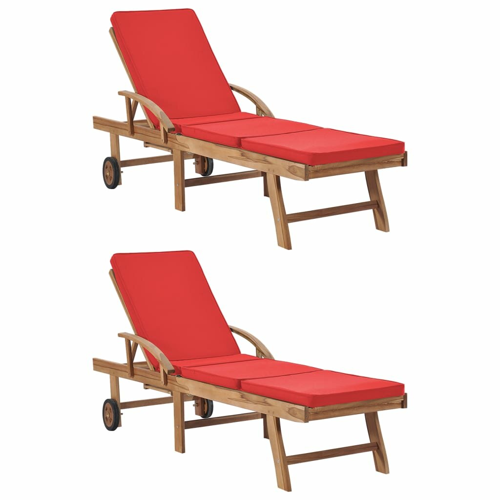 Image of Sun Loungers with Cushions 2 pcs Solid Teak Wood Red