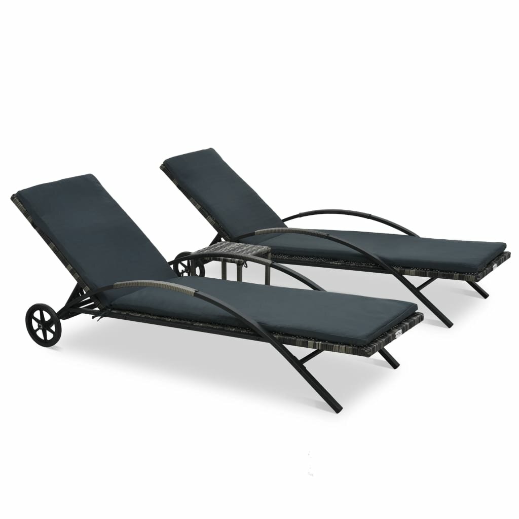 Image of Sun Loungers with Table Poly Rattan Anthracite