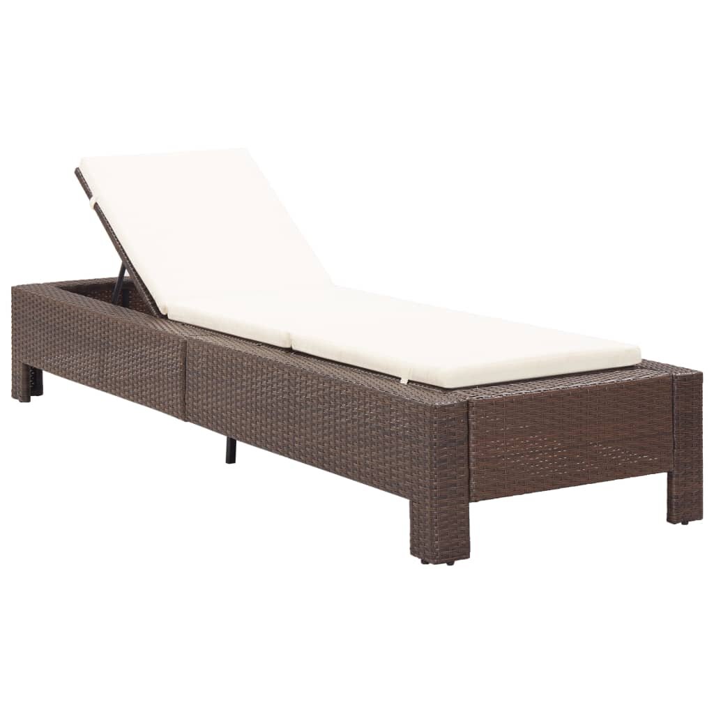 Image of Sunbed with Cushion Brown Poly Rattan