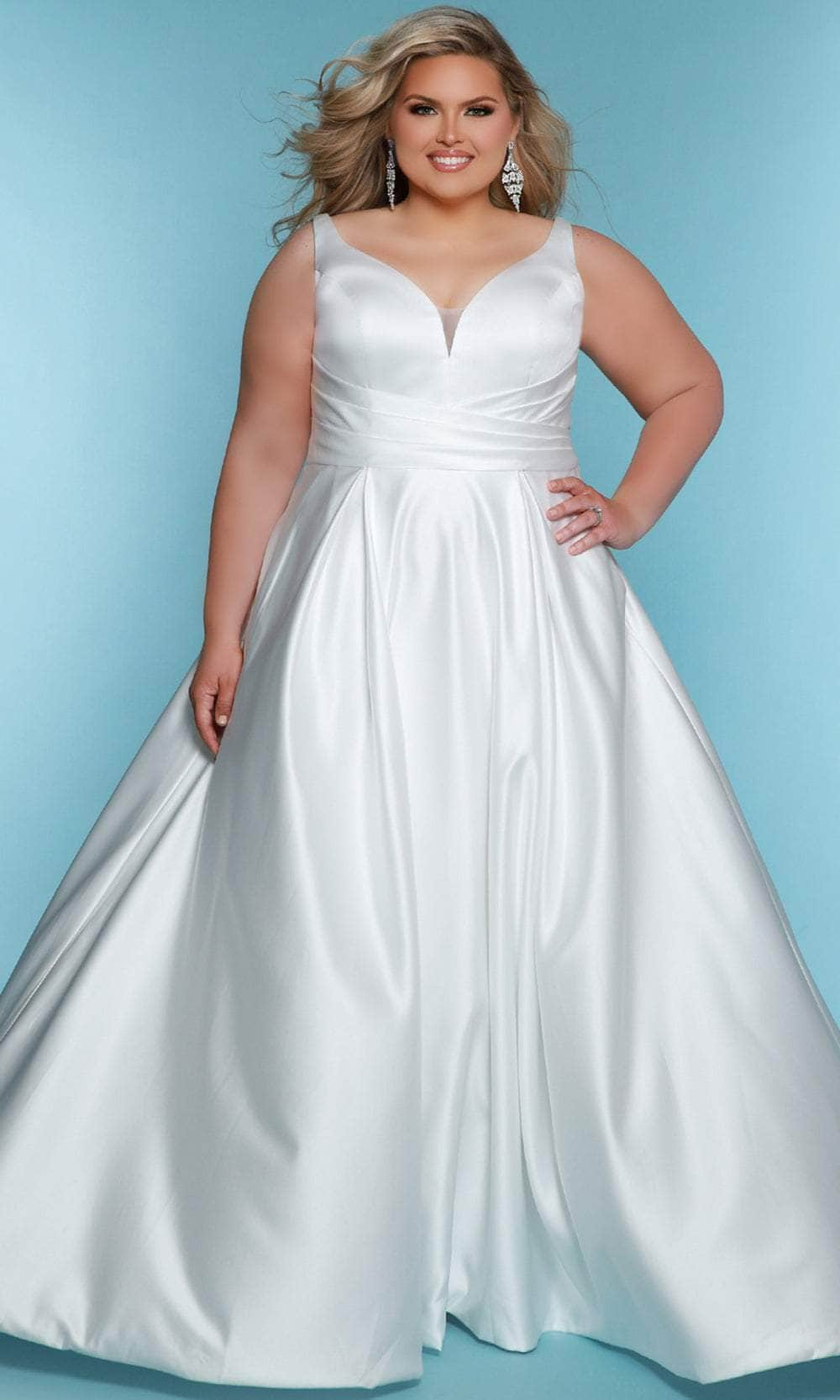 Image of Sydney's Closet Bridal SC5317 - V-Neck Pleated Detail Prom Gown