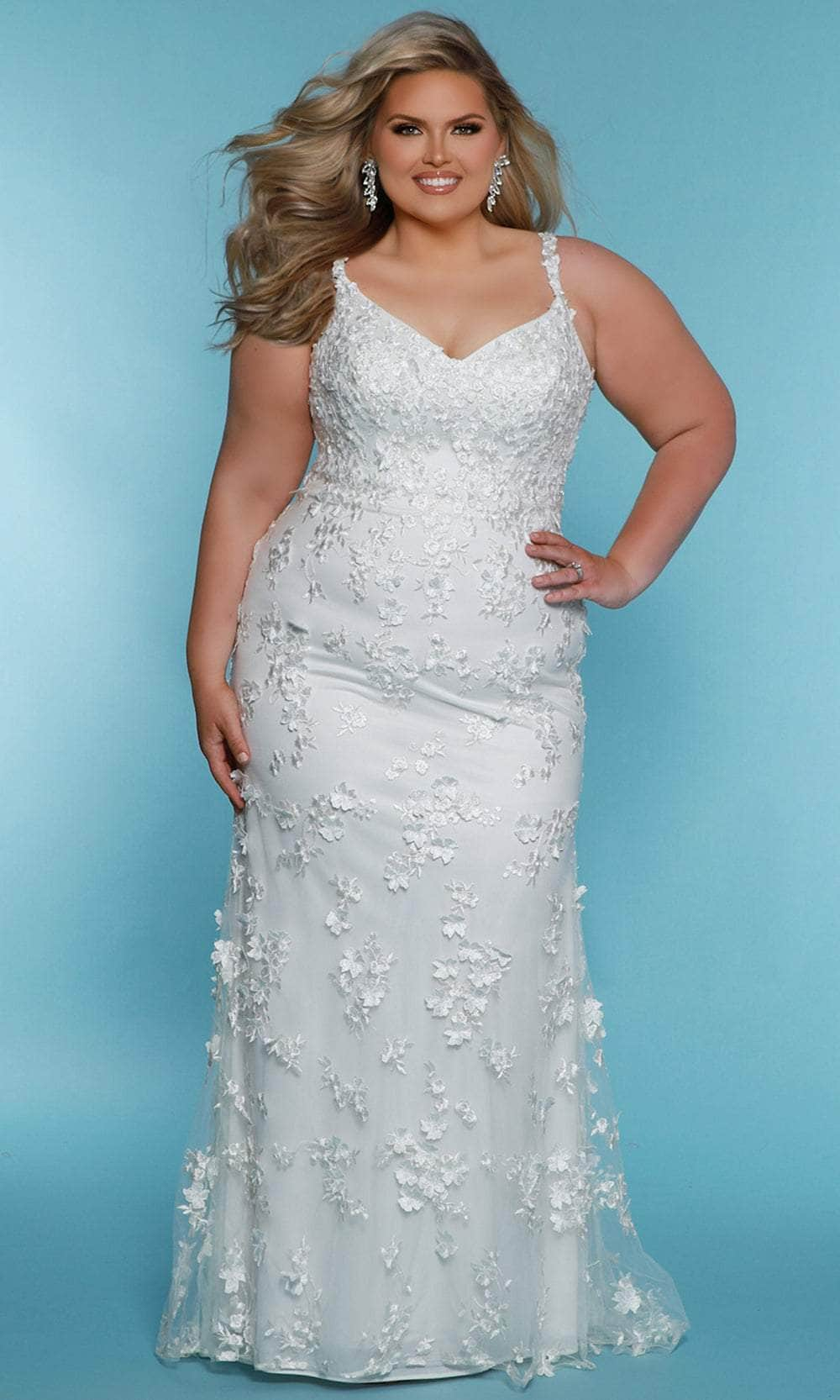 Image of Sydney's Closet Bridal SC5330 - V-Neck 3D Floral Applique Bridal Gown