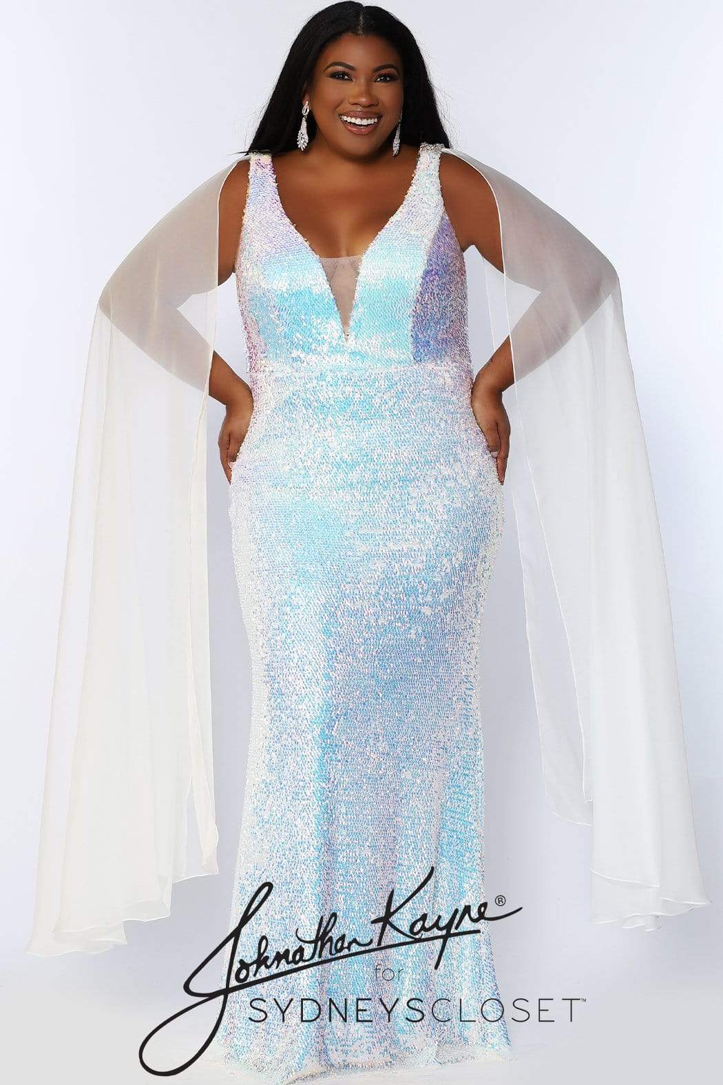 Image of Sydney's Closet - JK2109 Sequined V Neck Dress With Detachable Sleeves