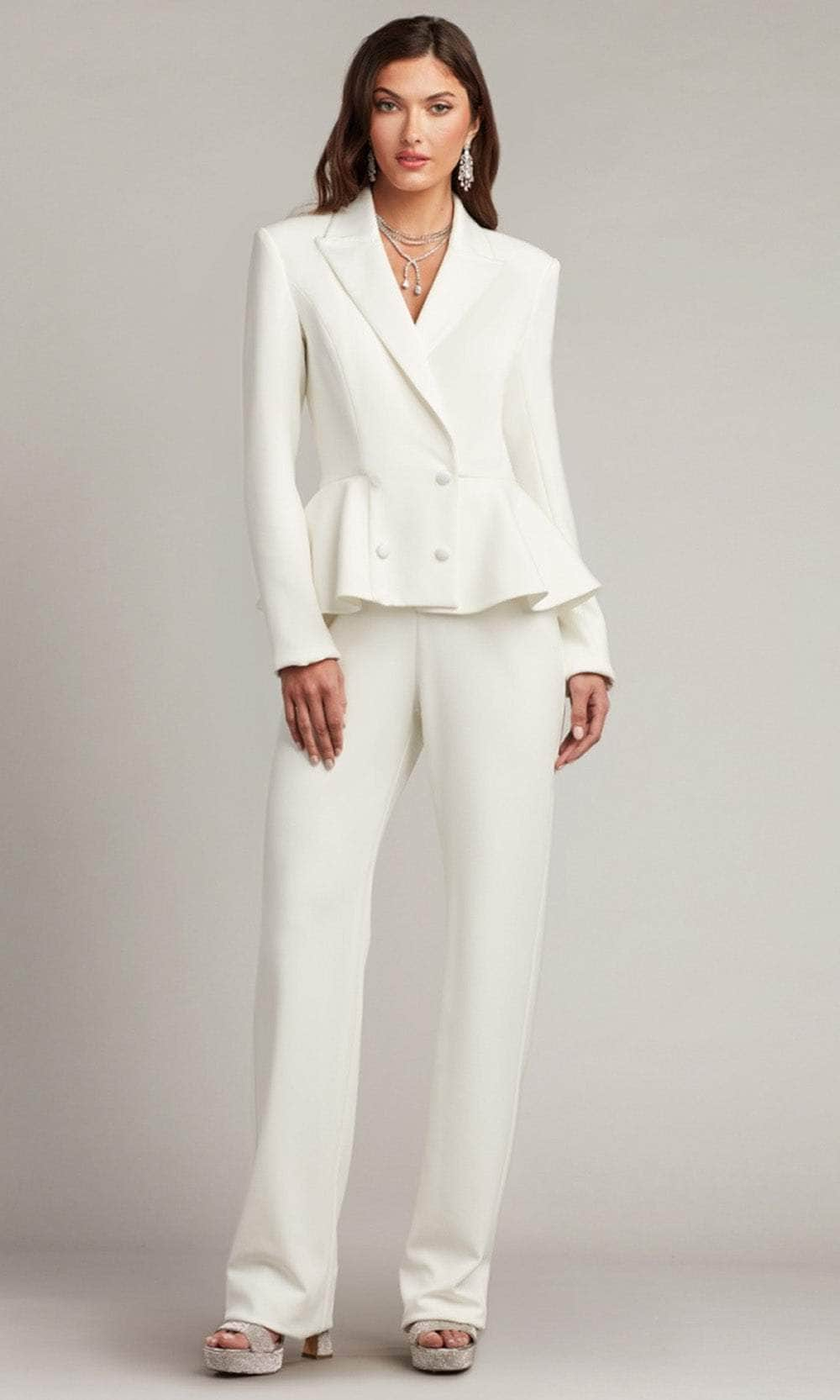 Image of Tadashi Shoji BOS23303YBR - Long Sleeve Tuxedo Jumpsuit