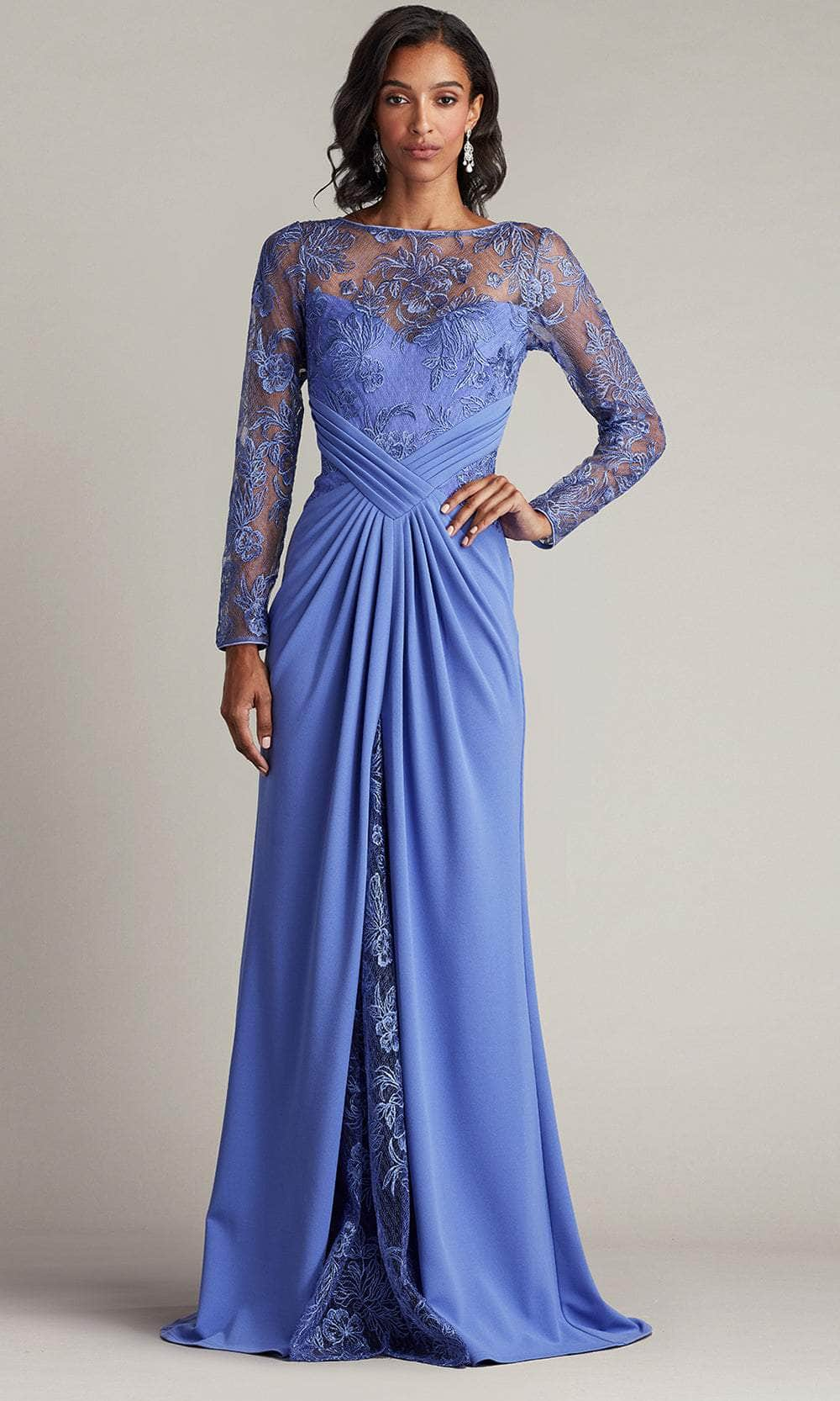 Image of Tadashi Shoji CDV24342L - Embroidered Long Sleeve Evening Gown