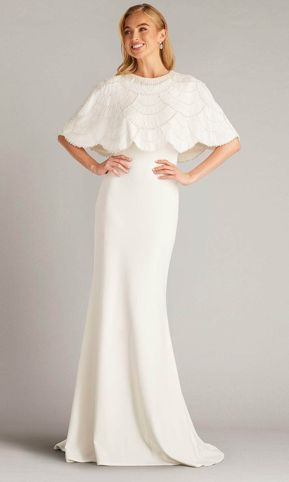 Image of Tadashi Shoji CFK24427LBR - Cape Sleeve Pearl Embellished Bridal Gown