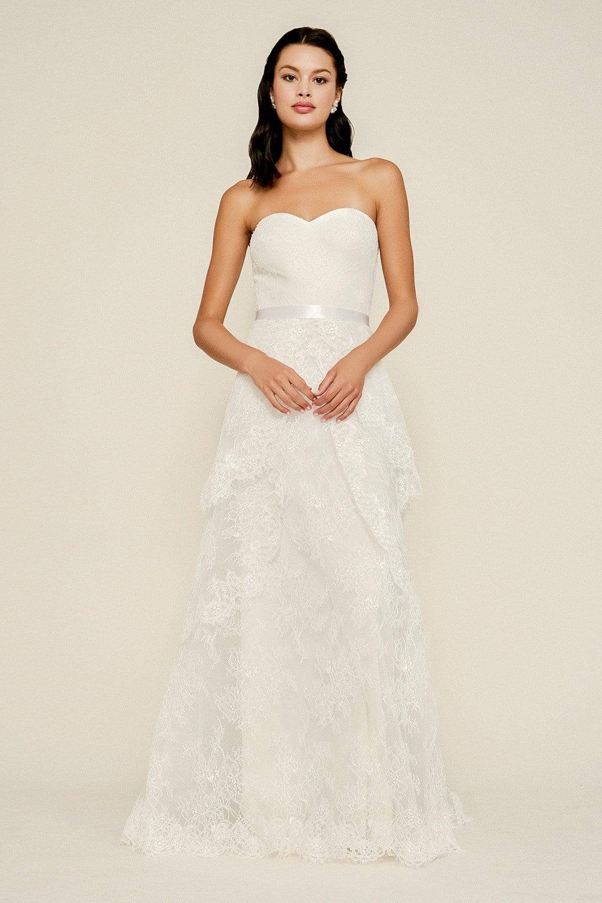 Image of Tadashi Shoji - Hayes Strapless Chantilly Lace Tiered Gown