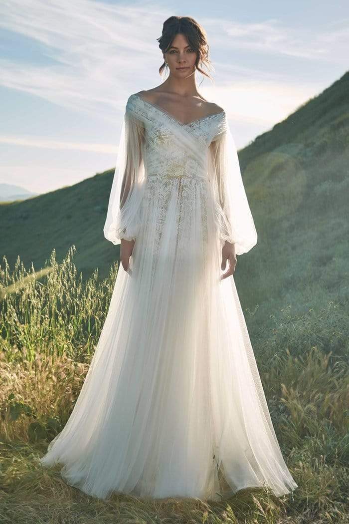 Image of Tadashi Shoji - Off-Shoulder Long Sleeves Bridal Dress