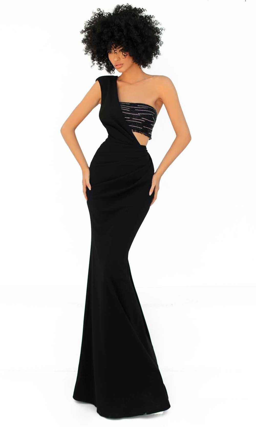 Image of Tarik Ediz - 51058 Embellished Asymmetrical Evening Dress