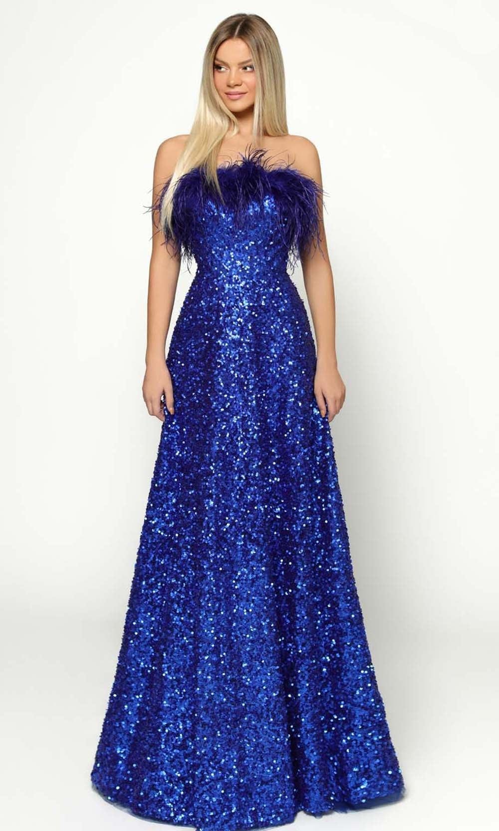 Image of Tarik Ediz - 51176 Feathered Strapless Sequin Gown