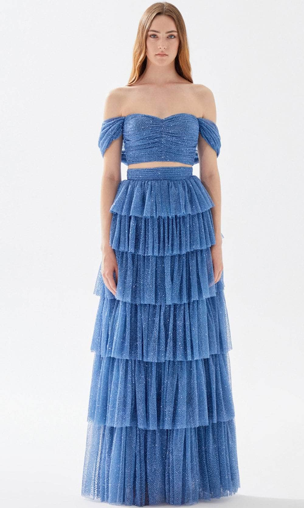 Image of Tarik Ediz 52042 - Two Piece Tiered Off Shoulder Dress