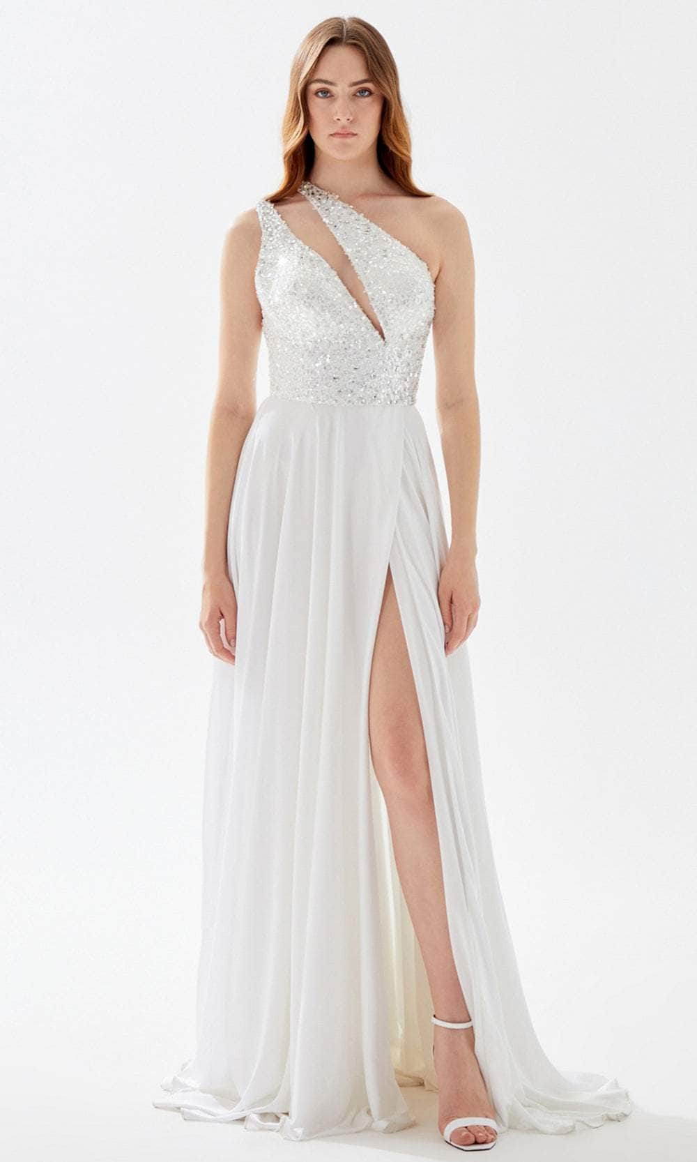 Image of Tarik Ediz 52045 - Beaded Asymmetric Neck Prom Gown