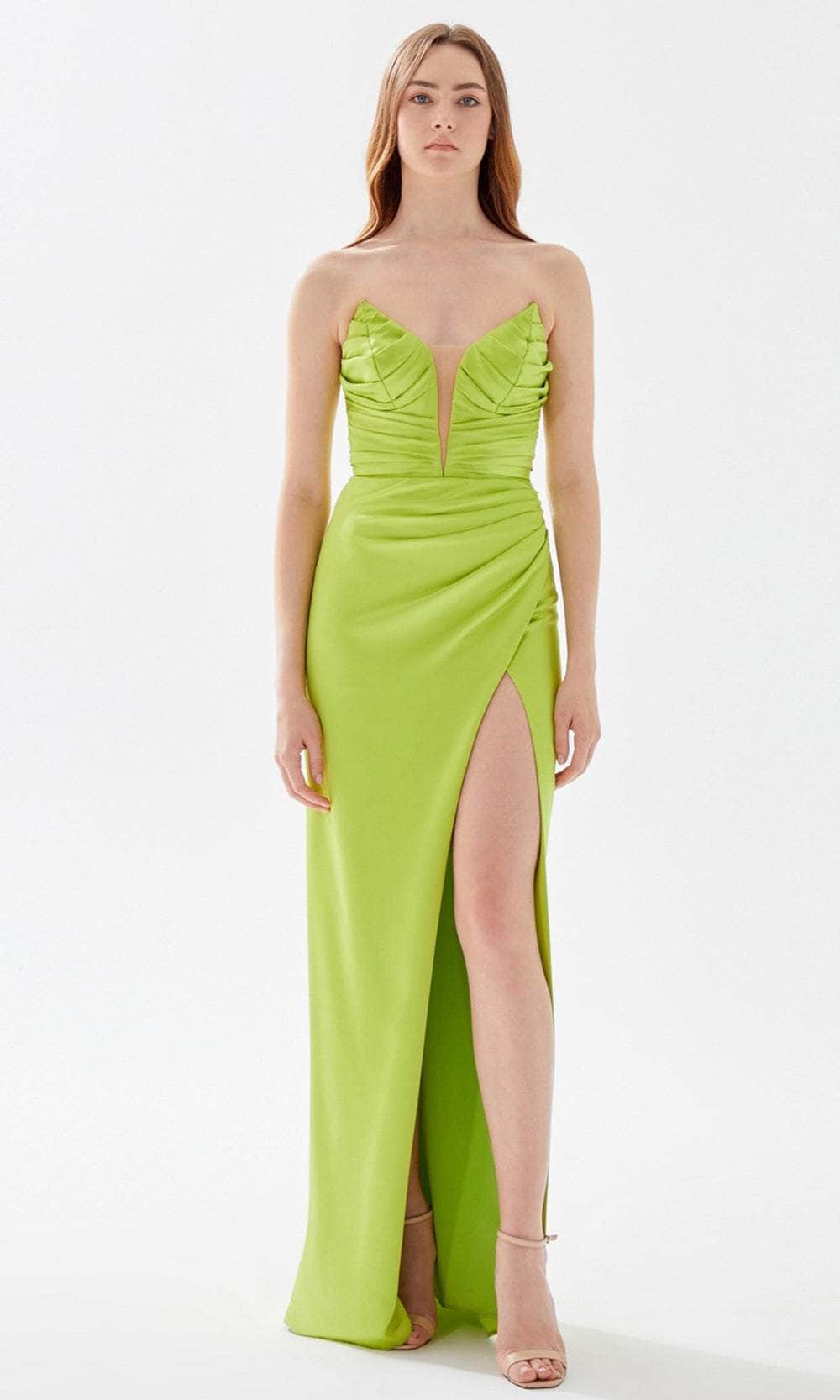 Image of Tarik Ediz 52120 - Leaf-Like Detailed Strapless Dress