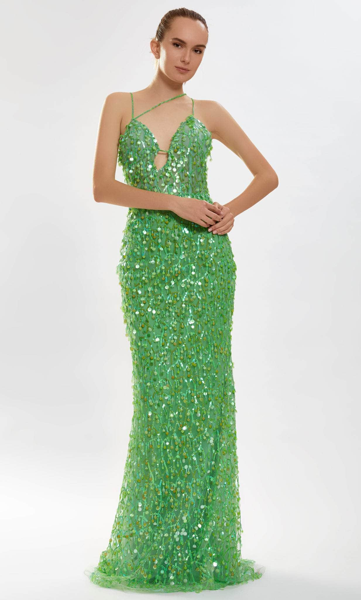 Image of Tarik Ediz 52132 - Pailette Sequin Embellished Dress