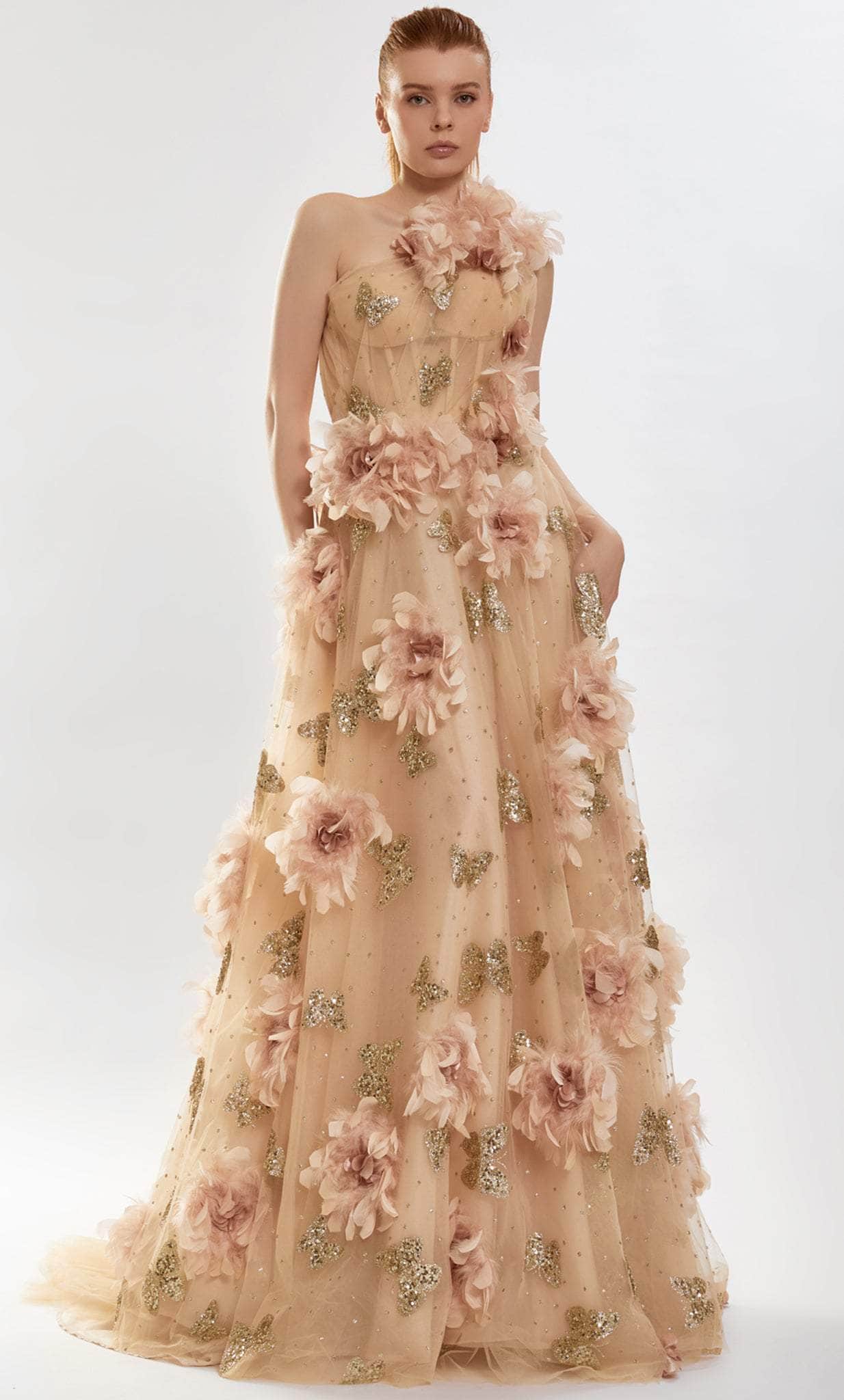 Image of Tarik Ediz 52145 - Ruffled Embellished Evening Gown