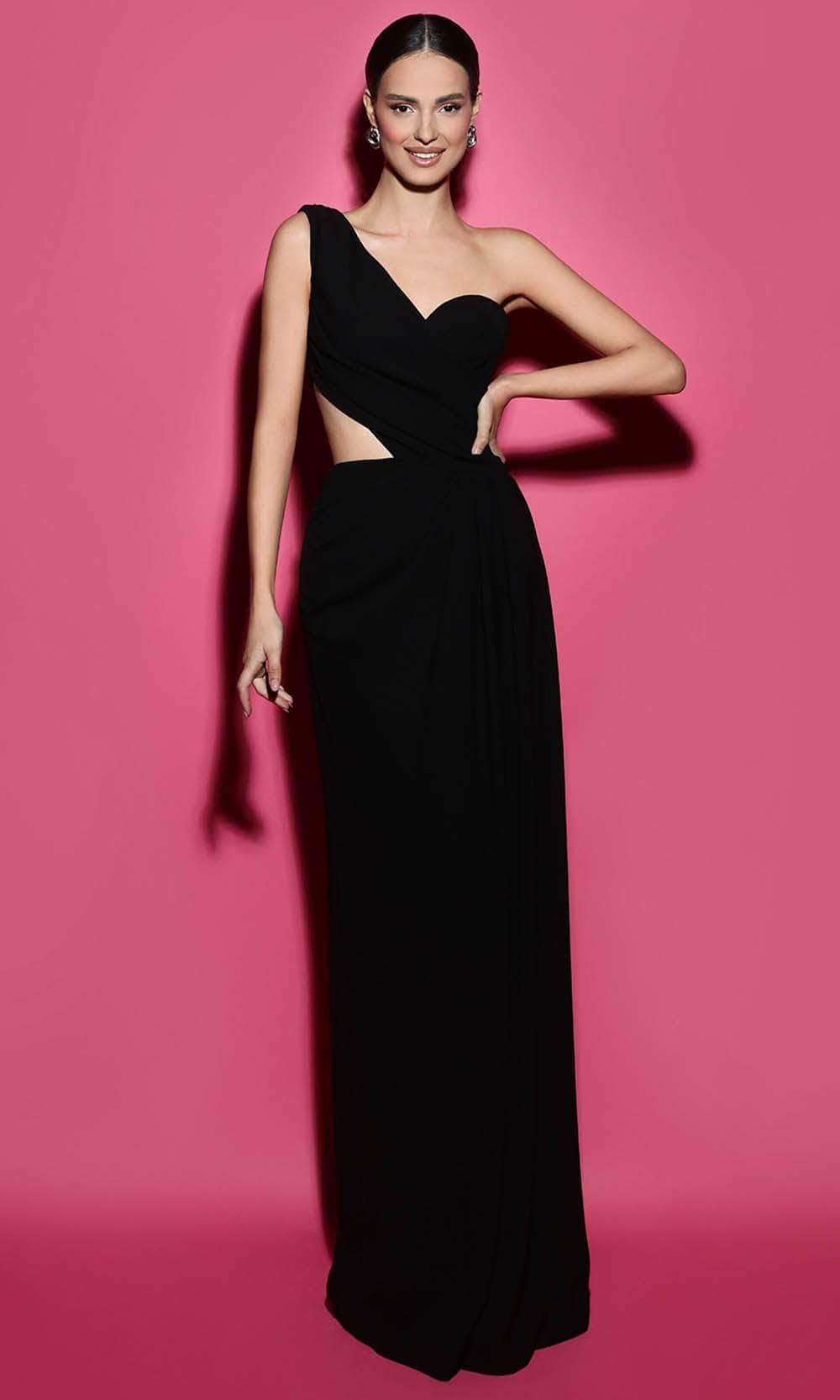Image of Tarik Ediz 53005 - Asymmetrical Cutout Evening Gown