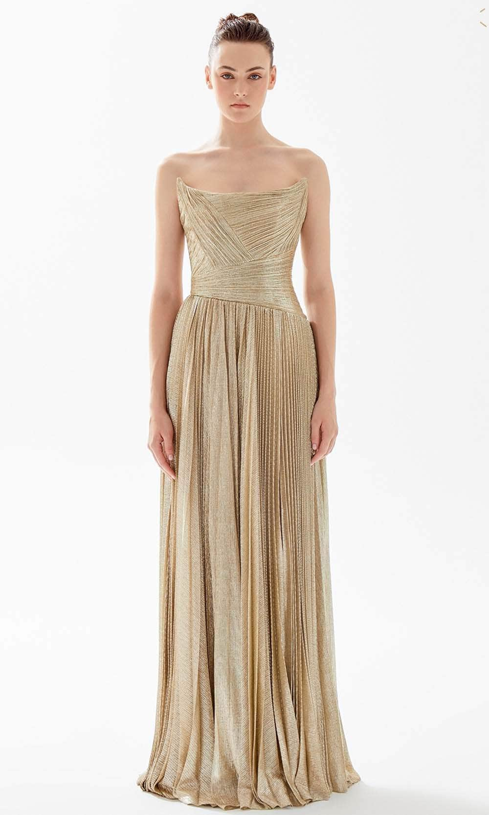 Image of Tarik Ediz 98200 - Pleated Bateau Evening Dress