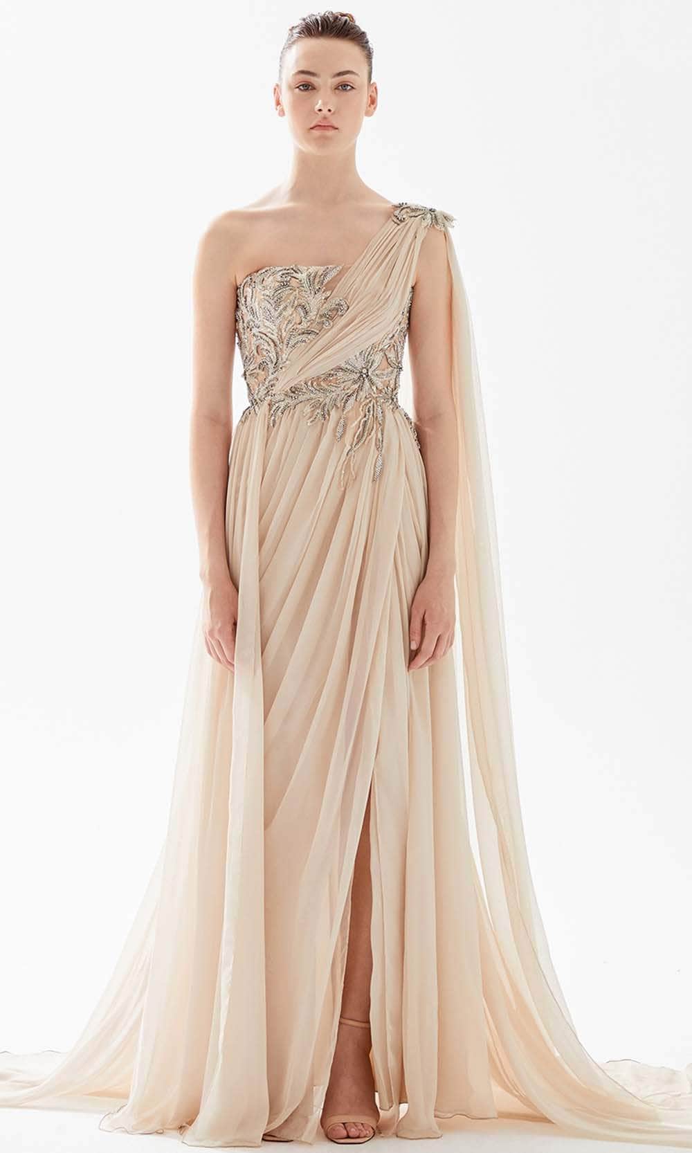 Image of Tarik Ediz 98222 - Embroidered Asymmetric Evening Dress