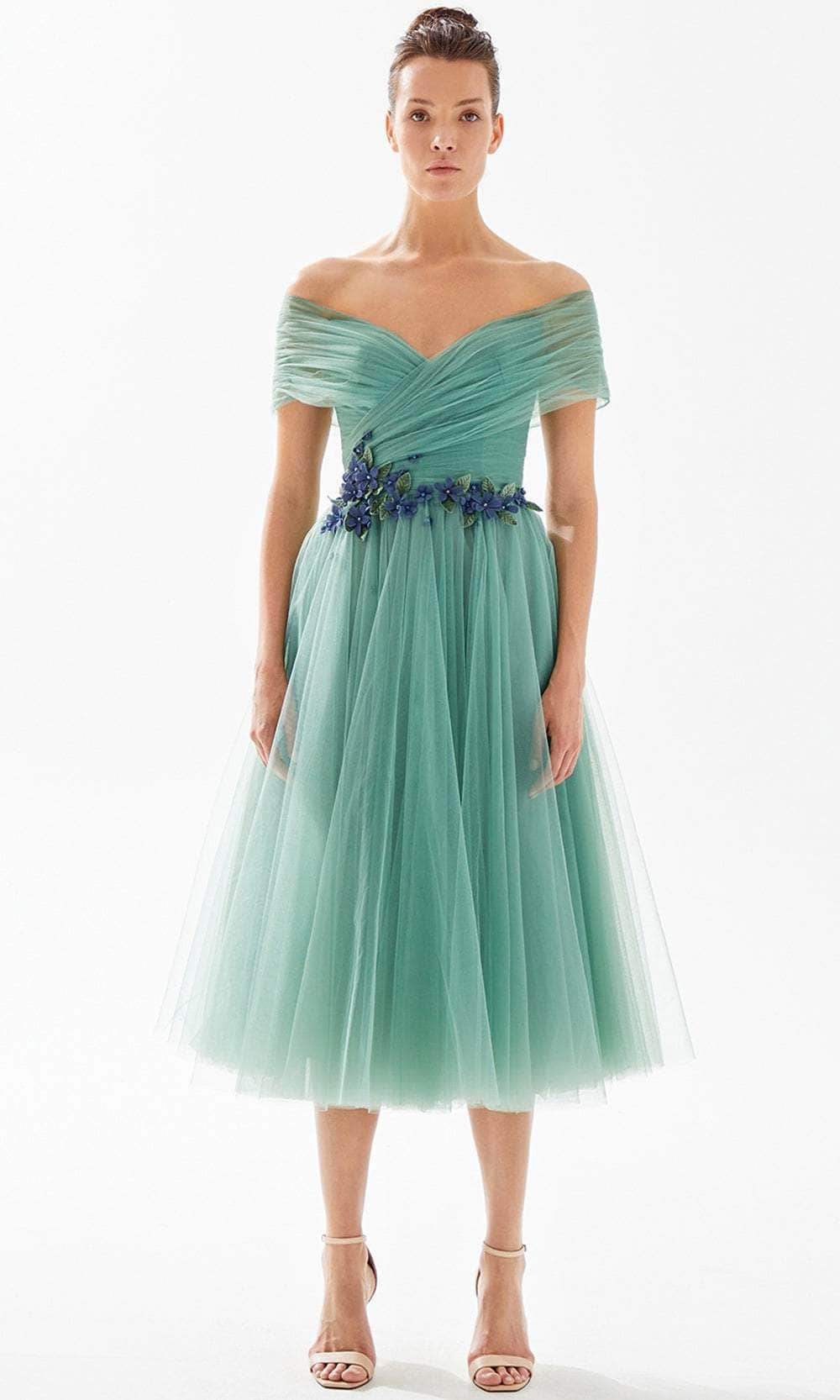 Image of Tarik Ediz 98293 - Off Shoulder Tulle Tea-Length Dress