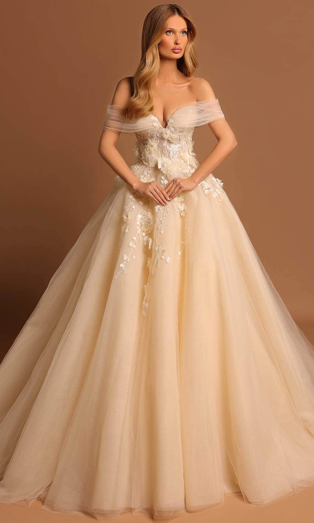 Image of Tarik Ediz 98472 - Off-Shoulder Glitter Tulle Prom Gown