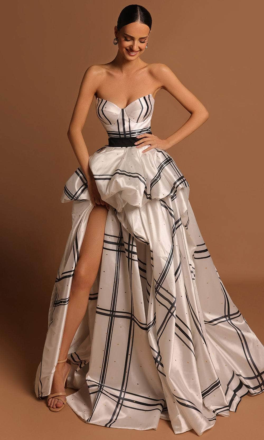 Image of Tarik Ediz 98551 - Print Ribbon Back A-line Dress