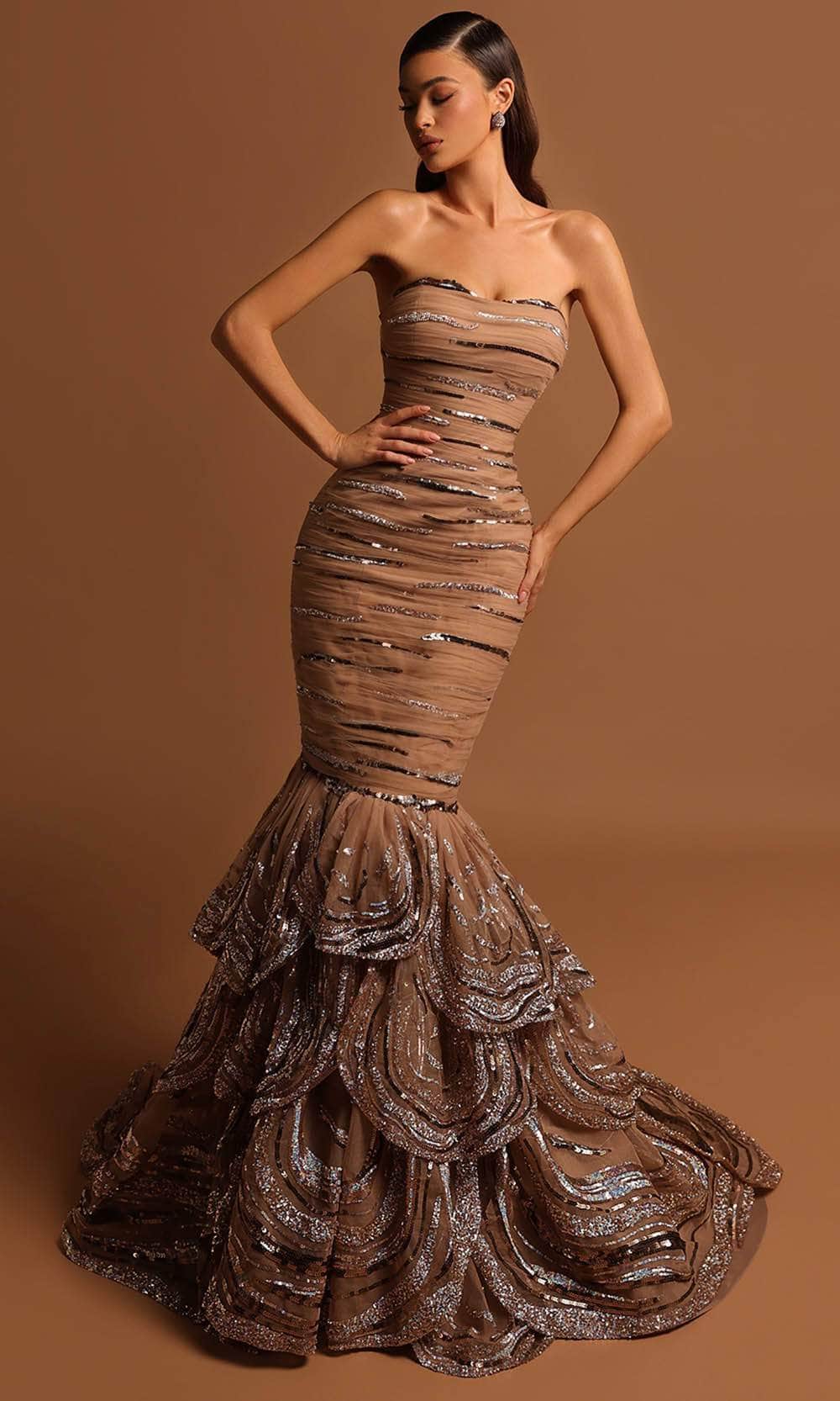 Image of Tarik Ediz 98556 - Strapless Ruched Sequin Evening Gown