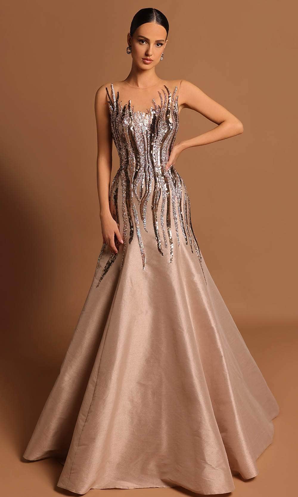 Image of Tarik Ediz 98557 - Illusion Jewel Sequin Evening Gown