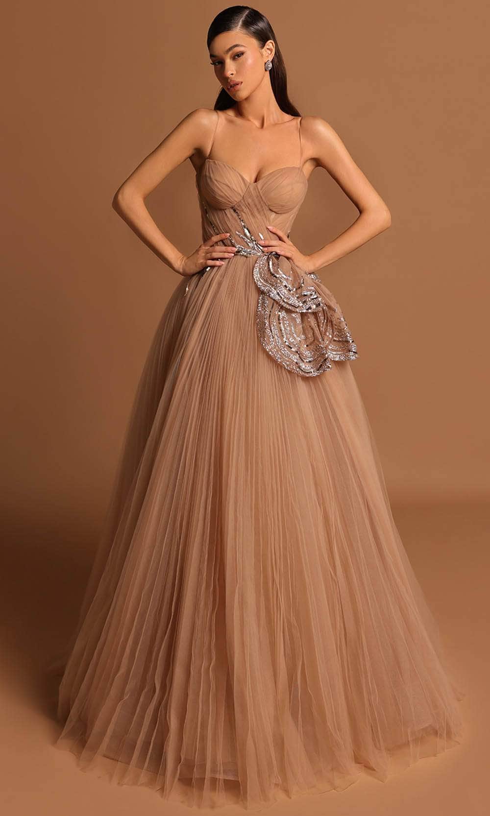 Image of Tarik Ediz 98558 - Sleeveless Pleated A-Line Evening Gown