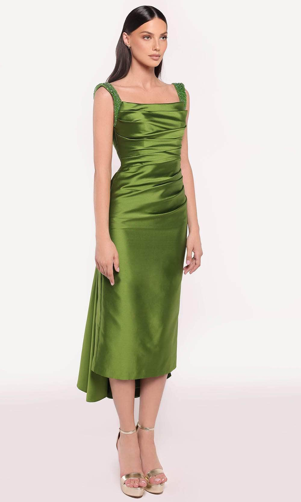 Image of Tarik Ediz 98785 - Square Neck Taffeta Dress