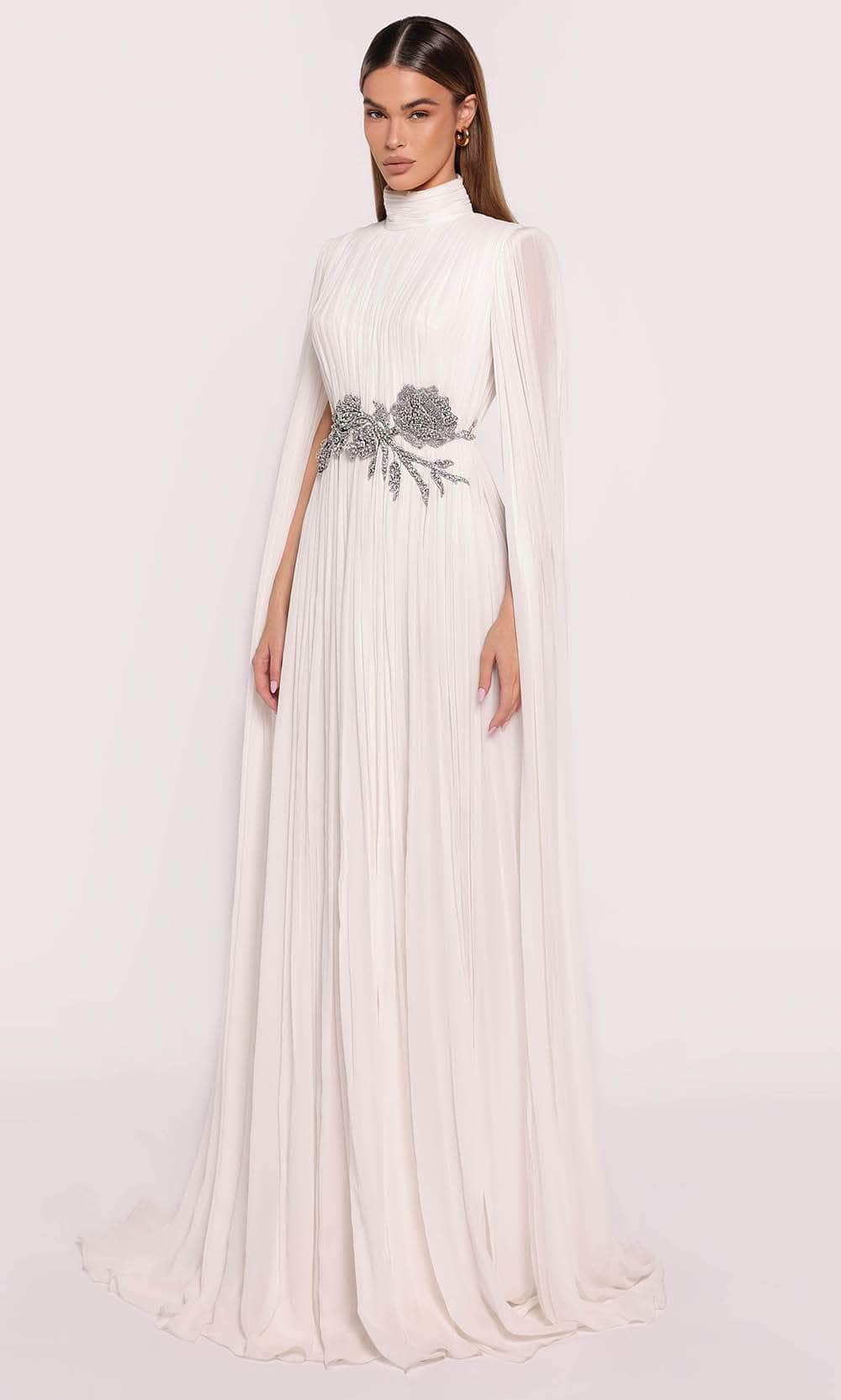 Image of Tarik Ediz 98880 - Cape Sleeve Shirred Gown