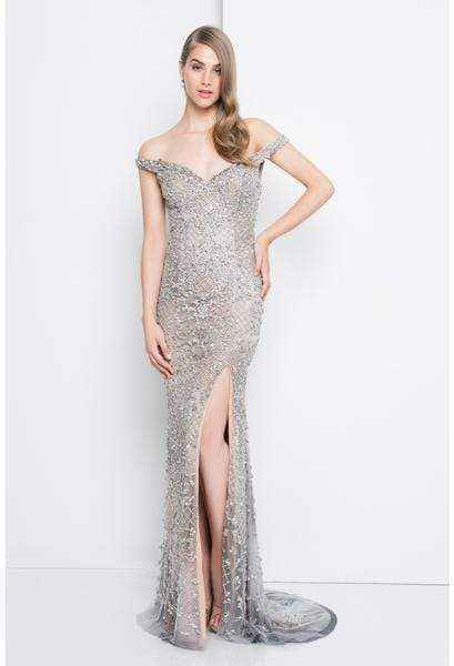 Image of Terani Couture - 1811P5261 Embellished Off-Shoulder Trumpet Dress