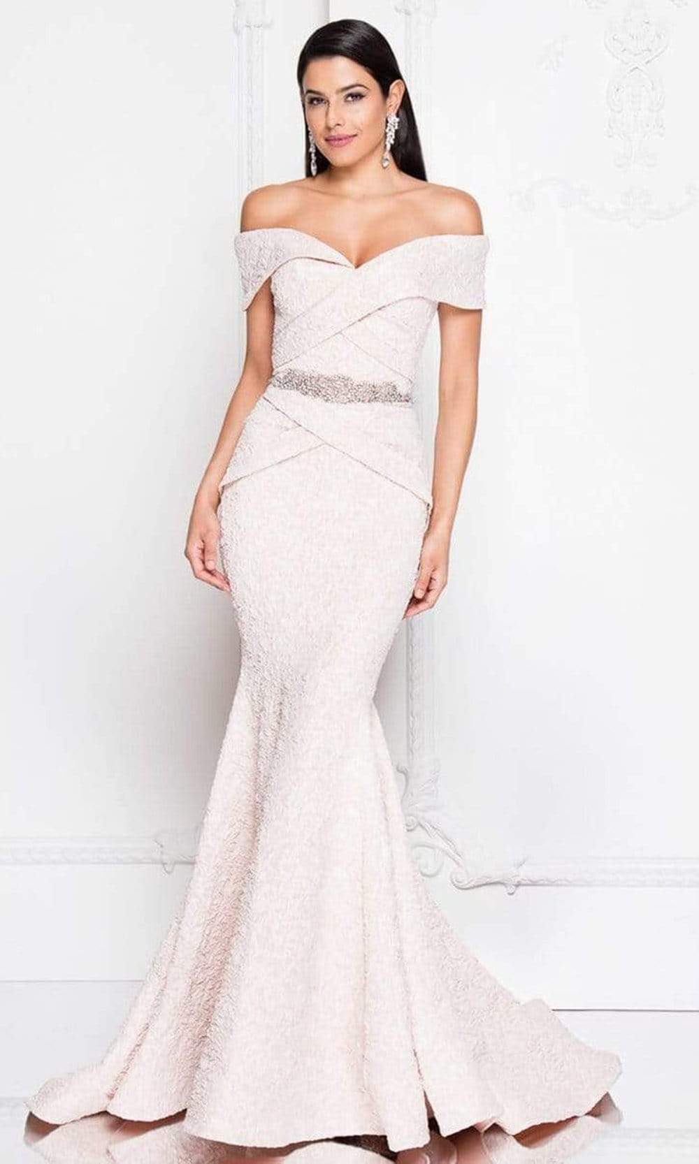 Image of Terani Couture - 1812M6657 Off-Shoulder Brocade Mother of the Groom Gown