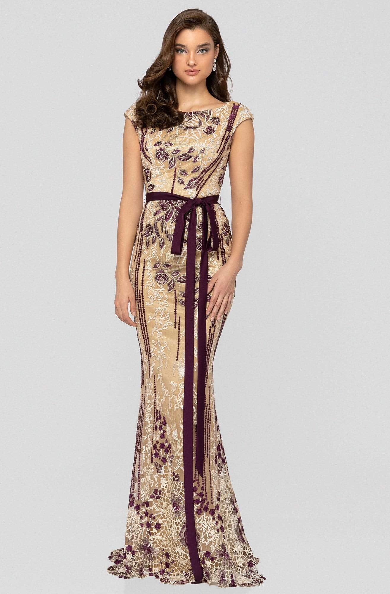 Image of Terani Couture - 1911E9115 Floral Embroidered Bateau Evening Dress