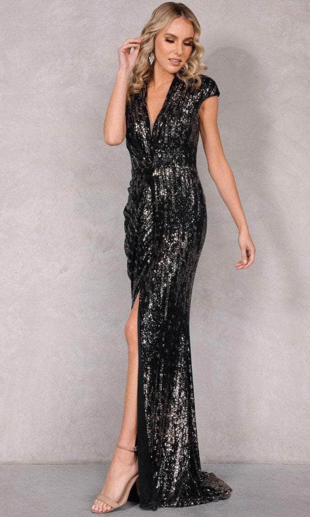 Image of Terani Couture 2021E2860 - Cap Sleeve Sequin Evening Dress