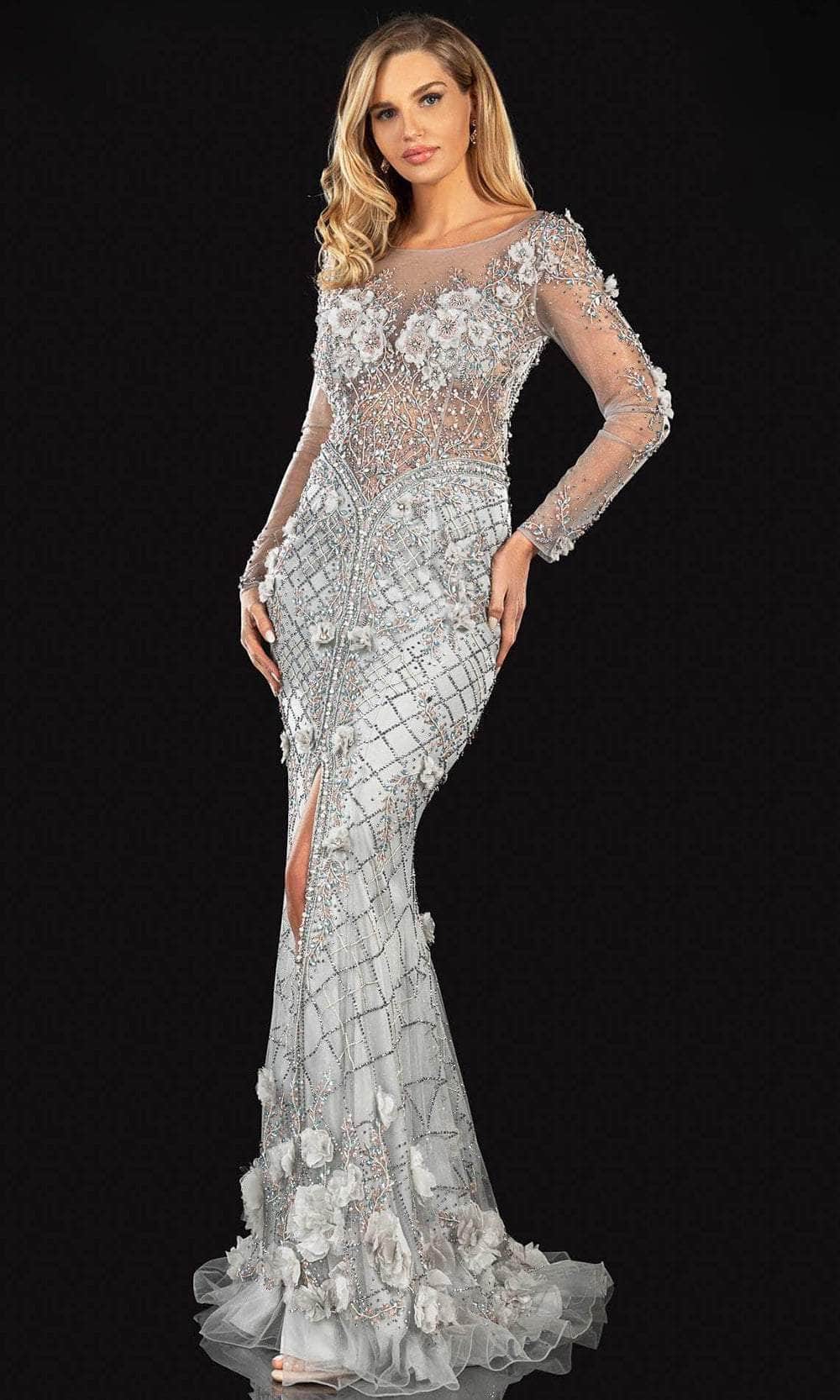 Image of Terani Couture 2021GL3148 - Long Sleeve Illusion Evening Gown