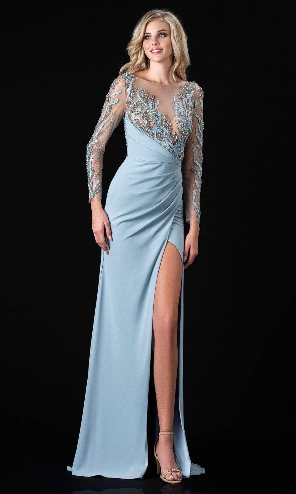 Image of Terani Couture - 2111M5266 Embellished Long Sleeve Sheath Dress