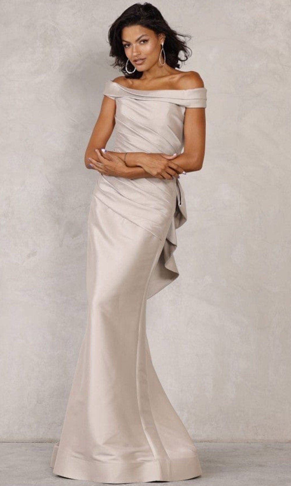 Image of Terani Couture - 2111M5299 Off Shoulder Ruched Long Gown