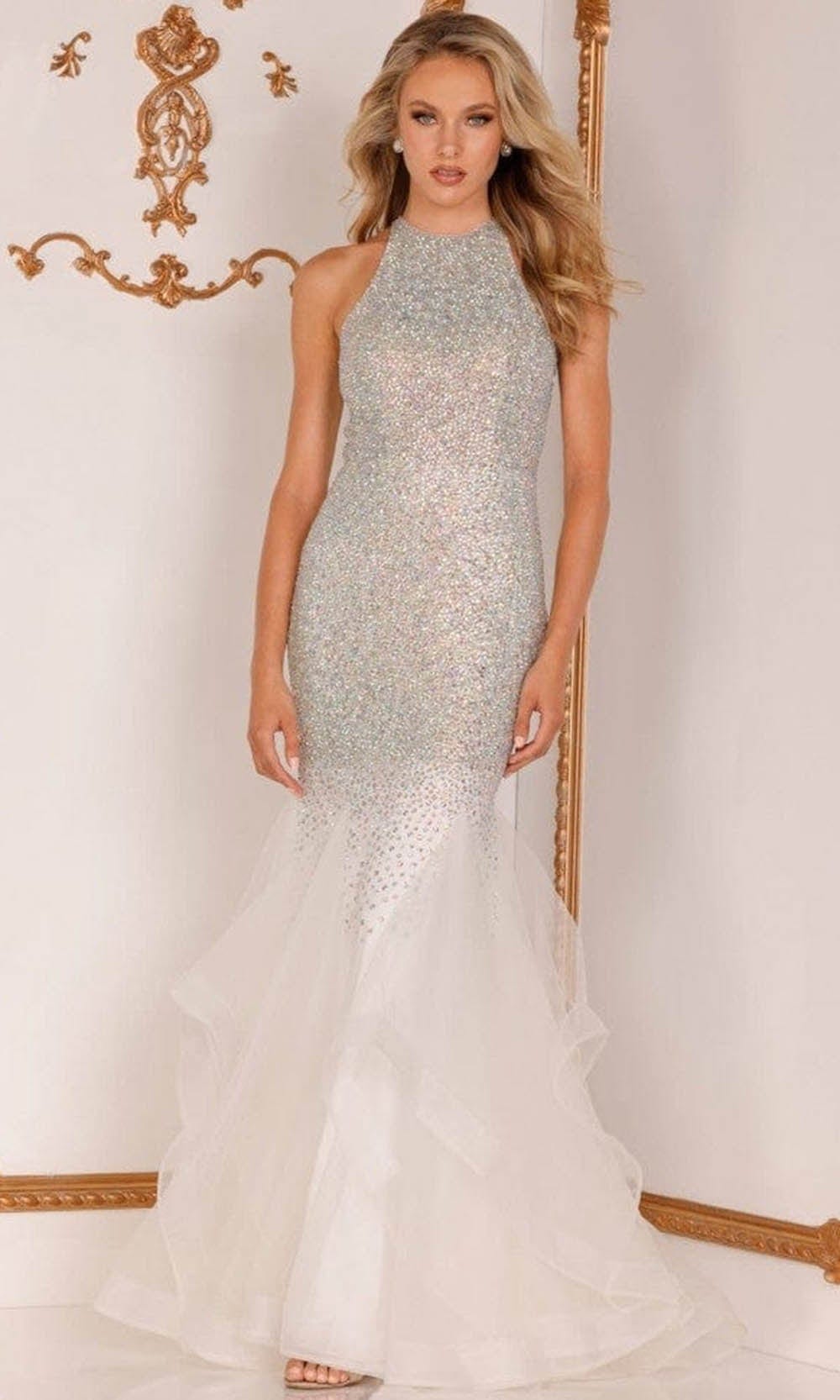 Image of Terani Couture - 2215GL0111 Beaded Halter Mermaid Gown