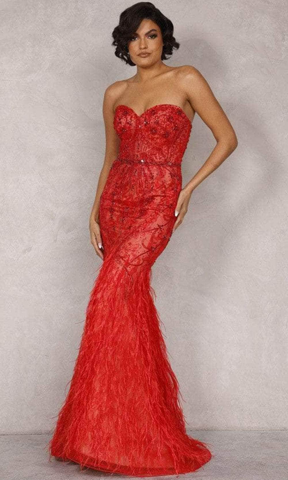 Image of Terani Couture 2221GL0414 - Strapless Feather Trumpet Evening Dress