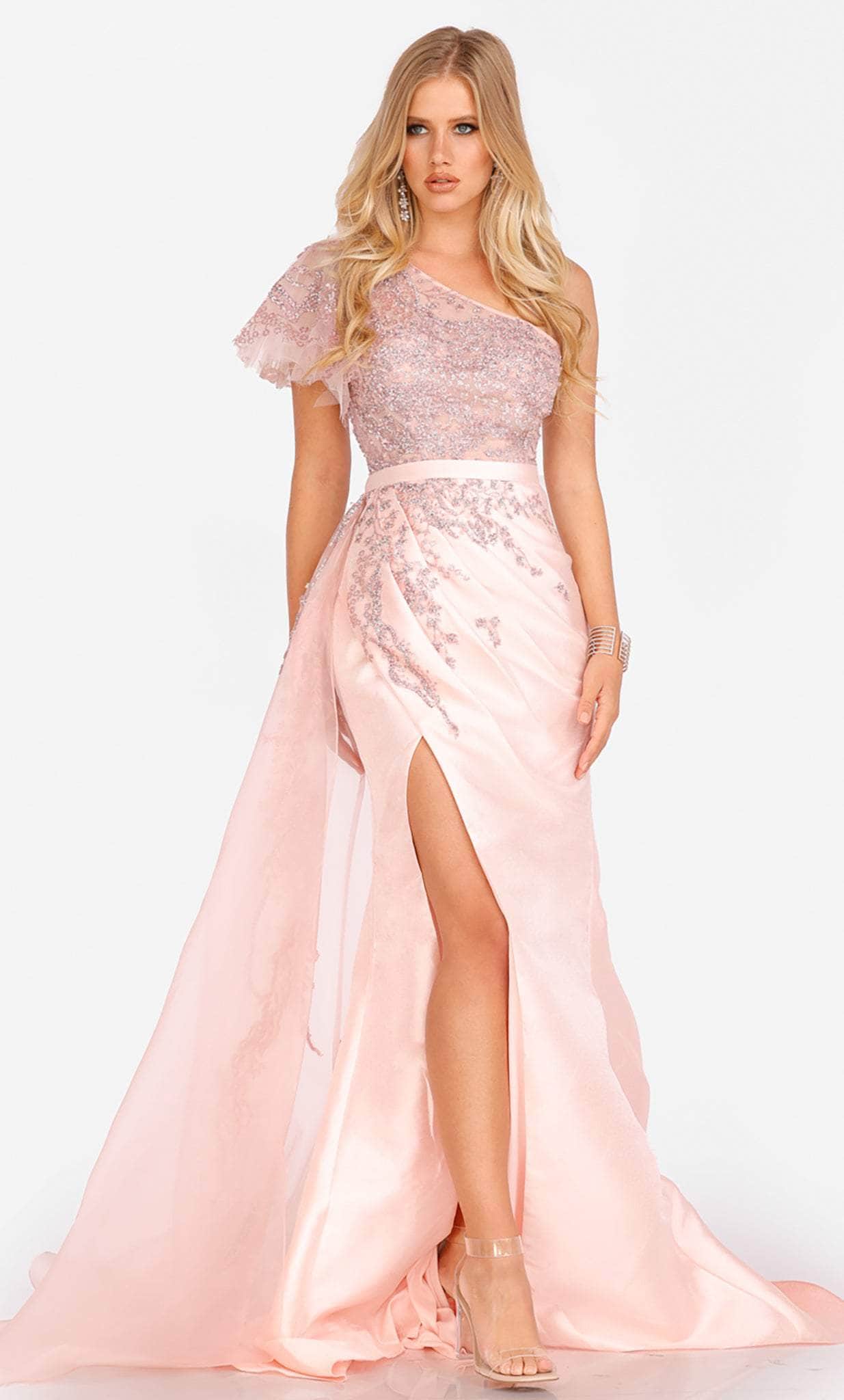 Image of Terani Couture 231E0517 - Ruffled One-Sleeve Asymmetrical Prom Gown
