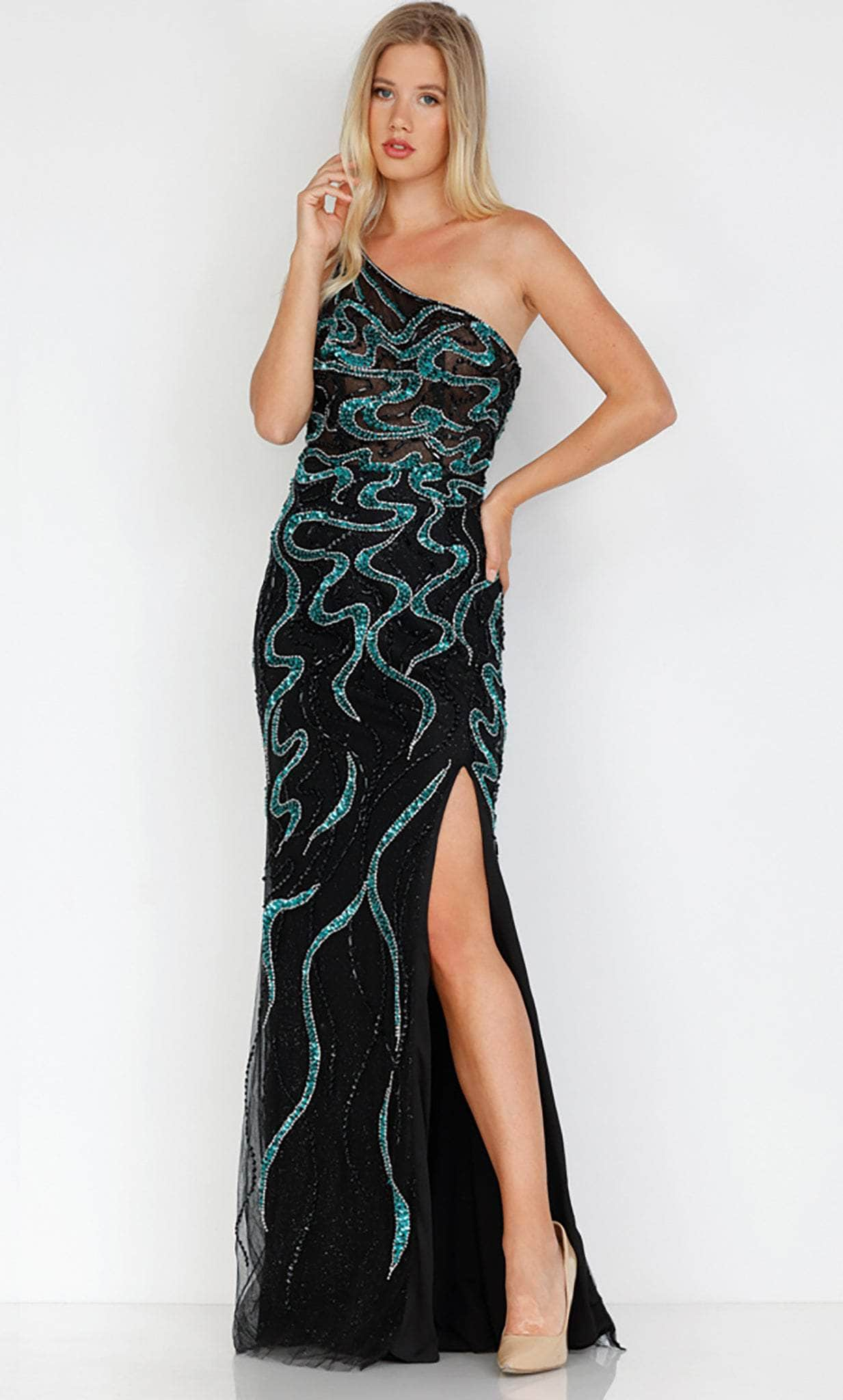 Image of Terani Couture 231GL0399 - Bare Back Beaded Asymmetrical Gown