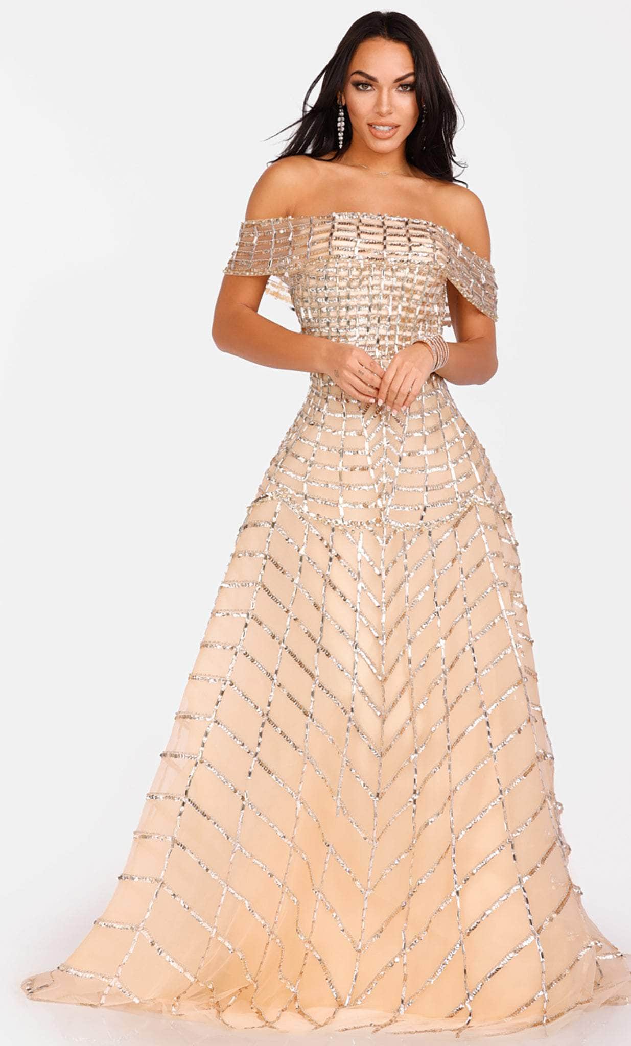 Image of Terani Couture 231GL0400 - Off Shoulder Sequined A-line Gown
